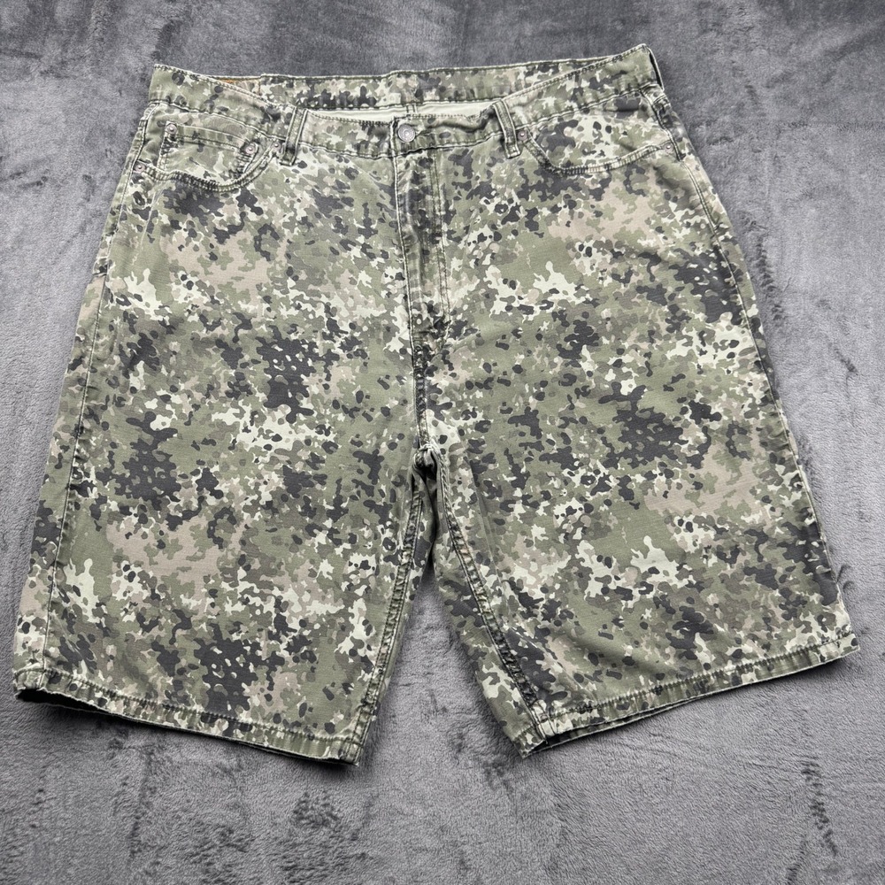 Y2K Levis 469 Shorts Loose Fit Mens 42 Digital Camo Green Denim Excellent